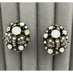 Heidi Daus Earrings Dragonfly Butterfly Omega Back White Rhinestones Crystal